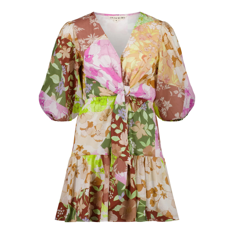 Alessandra Scarf Mini Dress - Botanical Collage